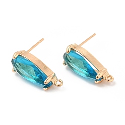 Aquamarine K9 Glass Stud Earring Teardrop Findings, with Light Gold Tone Brass Findings, Aquamarine, 19x8mm, Hole: 1.2mm, Pin: 0.8mm