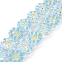 Sky Blue Handmade Lampwork Beads Strands, Flower, Sky Blue, 13.5x6.5mm, Hole: 0.7mm, about 28pcs/strand, 15.12''(38.4cm)
