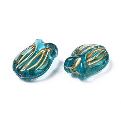 Dark Turquoise Plating Acrylic Beads, Metal Enlaced, Flower, Dark Turquoise, 16.5x12x7.5mm, Hole: 1.2mm, about 630pcs/500g