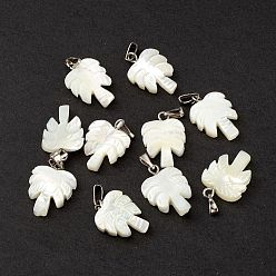 Seashell Color Natural Trochid Shell/Trochus Shell Pendants, Coconut Tree Charms, with Platinum Tone Iron Snap on Bails, Seashell Color, 18.5x13x3~4mm, Hole: 5x1.8mm