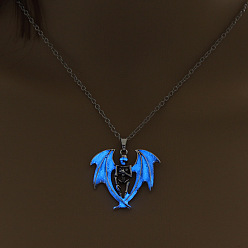 Blue Luminous Alloy Pendants, Necklace, Halloween, Dragon/Skull/Horse/Gun, Blue, 17.72 inch(45cm)