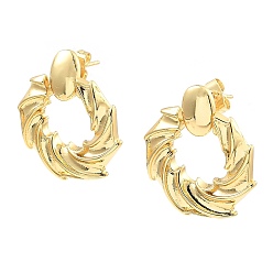 Real 16K Gold Plated Rack Plating Brass Stud Earrings, Ring, Real 16K Gold Plated, 27.5x24.5mm