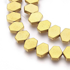 Golden Plated Electroplated Non-magnetic Synthetic Hematite Beads Strands, Polish, Hexagon, Golden Plated, 10x9x3mm, Hole: 1mm, about 45pcs/strand, 15.74 inch(40cm)