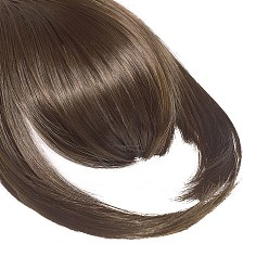 Brun Clip en frange de cheveux pour les femmes, fibre haute température résistante à la chaleur, frange plate synthétique avec franges sur le devant de la tempe, brun, 19.6~21.6 pouce (50~55 cm)