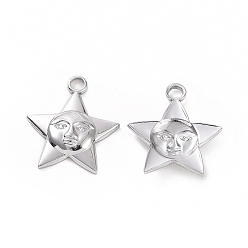 Stainless Steel Color 304 Stainless Steel Pendants, Star with Human Face Charm, Stainless Steel Color, 21x18.5x3mm, Hole: 2.5mm