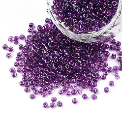Purple 12/0 Glass Seed Beads, Inside Colours, Round Hole, Round, Transparent Colours Rainbow, Purple, 12/0, 2~2.5x1.5~2mm, Hole: 0.8mm, about 30000pcs/bag
