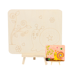 Snail DIY Unfinshed Wooden Display Decorations, Home Decorations, Drawing Board with Rack, Antique White, Snail Pattern, 15x18cm