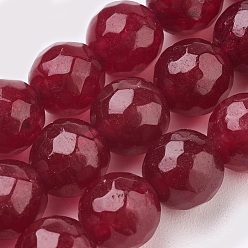 Dark Red Natural Malaysia Jade Beads Strands, Dyed, Faceted, Round, Dark Red, 10mm, Hole: 1.2mm, about 37pcs/strand, 14.9 inch