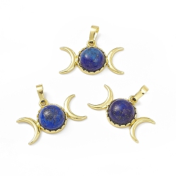 Lapis Lazuli Natural Lapis Lazuli Dyed Pendants, Triple Moon Charms, with Golden Tone Rack Plating Brass Findings, Cadmium Free & Lead Free, 15x26x7mm, Hole: 6.5x4mm