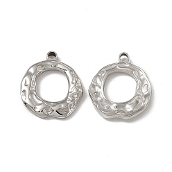 Stainless Steel Color 201 Stainless Steel Pendants, Textured, Ring Charm, Stainless Steel Color, 21x18x2.5mm, Hole: 1.8mm