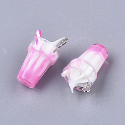 Pearl Pink Resin Pendants, Imitation Ice Cream Bubble Tea Charms, with Platinum Tone Iron Loop and Polymer Clay, Pearl Pink, 24~26x13mm, Hole: 1.8mm