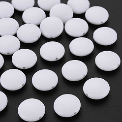 White Opaque Acrylic Beads, Flat Round, White, 9x4mm, Hole: 1mm, about 2710pcs/500g