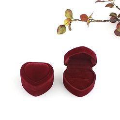 Темно-Красный Бархатные коробки для хранения колец на день святого валентина, Подарочный футляр с одним кольцом в форме сердца, темно-красный, 4.8x4.8x3.5 см