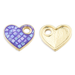 Medium Purple Natural Abalone Shell/Paua Shells Dyed Charms, with Real 18K Gold Plated Brass Findings, Nickel Free, Heart, Medium Purple, 13x14x3mm, Hole: 3mm