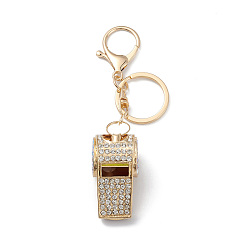 Cristal Porte-clés pendentif sifflet strass en alliage de zinc brillant, pour les ornements de breloques de sac de clé de voiture, cristal, 11.9 cm