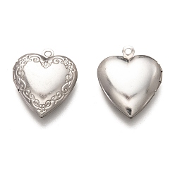 Stainless Steel Color 316 Stainless Steel Locket Pendants, Photo Frame Charms for Necklaces, Heart, Stainless Steel Color, 22.5x19.5x5mm, Hole: 1.7mm, Inner Diameter: 13.5x11mm