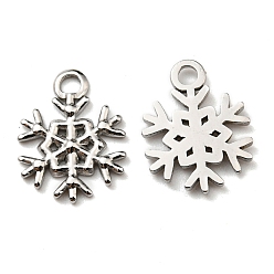 Stainless Steel Color 304 Stainless Steel Pendants, Christmas Theme, Snowflake Charm, Stainless Steel Color, 15x12x1.5mm, Hole: 2mm