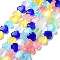 Mixed Color Cat Eye Glass Bead Strands, Heart, Mixed Color, 12x12x3mm, Hole: 1mm, about 32pcs/strand, 14 inch