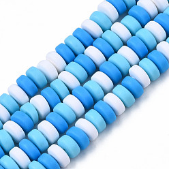 Deep Sky Blue Handmade Polymer Clay Beads Strands, for DIY Jewelry Crafts Supplies, Flat Round, Deep Sky Blue, 6~7x3mm, Hole: 1.5mm, about 113~116pcs/strand, 15.55 inch~16.14 inch(39.5~41cm)