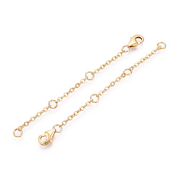 Real 18K Gold Plated Brass Cable Chain Chain Extender, End Chains with Lobster Claw Clasps, Real 18K Gold Plated, 70~80x2mm
