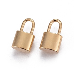Real 24K Gold Plated 304 Stainless Steel Pendants, Padlock, Real 24K Gold Plated, 12.6~13.5x8x5mm, Hole: 4.5~5.5x3mm