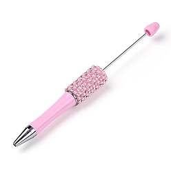 Perlas de Color Rosa Pluma rebordeable, bolígrafo de plástico, con varilla de hierro y diamantes de imitación y perlas de imitación de abs, para bricolaje bolígrafo personalizado con cuentas de joyería, rosa perla, 150x15 mm