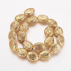 Golden Plated Electroplated Natural Lava Rock Beads Strands, Long-Lasting Plated, Oval, Golden Plated, 19~20x14~15x6.5~7mm, Hole: 1.2mm, about 20pcs/strand, 15.15 inch(38.5cm)