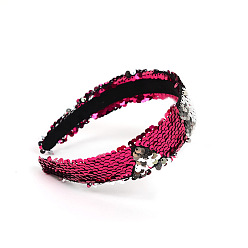 Fuchsia Solid Cloth Hair Bands, Wide Hair Accessories for Women, with Glitter, Fuchsia, 140~160x35mm