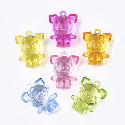 Mixed Color Transparent Acrylic Pendants, Faceted, Cartoon Piggy Charms, Mixed Color, 41x32x22.5mm, Hole: 3mm, about 45pcs/500g