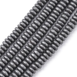 Platinum Plated Matte Style Electroplate Non-magnetic Synthetic Hematite Beads Strands, Heishi Beads, Flat Round/Disc, Platinum Plated, 4x2mm, Hole: 1mm, about 175pcs/strand, 15 inch