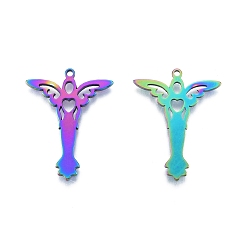 Rainbow Color Ion Plating(IP) 201 Stainless Steel Pendant,  Angel, Rainbow Color, 32.5x25x1.5mm, Hole: 1.6mm