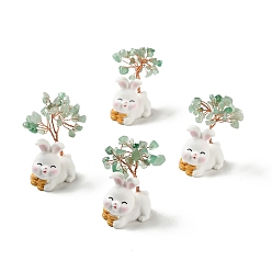 Green Aventurine Natural Green Aventurine Tree Display Decorations, Resin Rabbit Base Feng Shui Ornament for Wealth, Luck, Rose Gold, 26x42~49x62~64mm