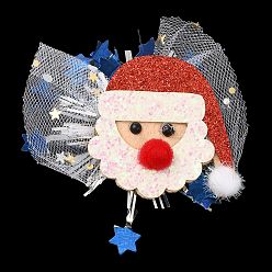 Santa Claus Pinzas para el pelo de cocodrilo de fieltro y gasa con tema navideño, con fornituras de pvc y hierro, accesorios para el cabello para niñas mujeres, santa claus, 64x83x19 mm