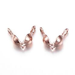 Rose Gold Ion Plating(IP) 304 Stainless Steel Bead Tips, Calotte Ends, Clamshell Knot Cover, Rose Gold, 7.5x4mm, Hole: 1.2mm