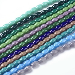 Mixed Color Opaque Solid Color Glass Beads Strands, Faceted, Rice, Mixed Color, 11~11.5x8mm, Hole: 1.4mm, about 60~61pcs/strand, 26.3 inch~26.9 inch(67~68.5cm)