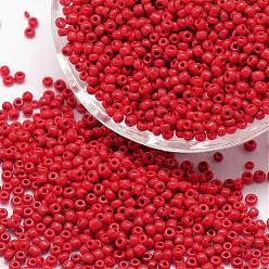 Roja 6/0 perlas de cristal de la semilla, Grado A, rondo, colores opacos, rojo, 3.6~4.0 mm, agujero: 1.2 mm, sobre 5000 unidades / libra