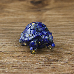 Lapislázuli Decoraciones de resina para el hogar, con chips de lapislázuli natural y hoja de oro en el interior, tortuga, 50x30x27 mm