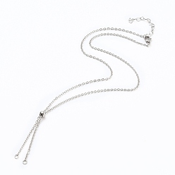 Stainless Steel Color 304 Stainless Steel Cable Chain Necklace Making, with Slider Stopper Beads, Lobster Claw Clasps and Heart Extension Chain, Stainless Steel Color, 20.86 inch(53cm)