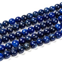 Blue Natural Lapis Lazuli Beads Strands, Dyed, Round, Blue, 8mm, Hole: 1mm, about 22~24pcs/strand, 7.6 inch