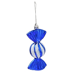 Bleu Décorations de pendentifs de bonbons en plastique galvanoplastie de noël, Ornements suspendus pour arbre de Noël en corde de nylon, bleu, 181mm
