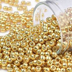 (557) Gold Metallic Toho perles de rocaille rondes, perles de rocaille japonais, (557) or métallisé, 8/0, 3mm, Trou: 1mm, à propos 222pcs / bouteille, 10 g / bouteille