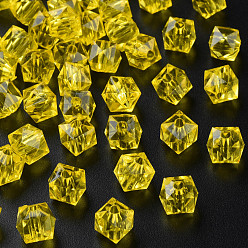 Jaune Perles acryliques transparentes, facette, carrée, jaune, 8.5x9.5x9.5mm, Trou: 2.5mm, environ1070 pcs / 500 g