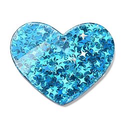 Bleu Ciel Foncé Acrylique avec pendentifs paillettes, cœur, bleu profond du ciel, 35.5x44x2mm, Trou: 1.8mm