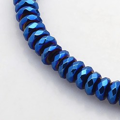 Azul Chapado Electroplate no magnéticas de hematita sintética hebras de cuentas, rondelle facetas, azul chapado, 6x3 mm, agujero: 1 mm, sobre 140 unidades / cadena, 15.7 pulgada
