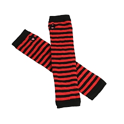 FireBrick Acrylic Fiber Yarn Knitting Fingerless Gloves, Stripe Pattern Winter Warm Gloves with Thumb Hole, FireBrick, 310x80mm