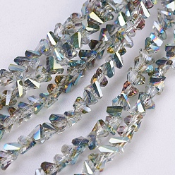 Green Plated Electroplate Glass Beads Strands, Half Plated, Faceted, Triangle, Green Plated, 4.5x5x6mm, Hole: 1mm, about 100pcs/strand, 13.7 inch(35cm)