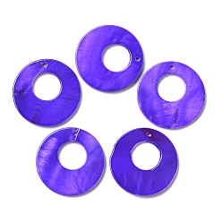 Mauve Spray Painted Natural Freshwater Shell Pendants, Flat Round Charms, Mauve, 28x2.5mm, Hole: 1.2mm