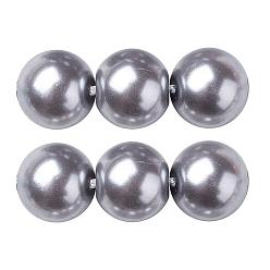 Gris Clair Brins de perles rondes en verre teinté écologique, Grade a, cordon en coton fileté, gainsboro, 14mm, Trou: 0.7~1.1mm, Environ 30 pcs/chapelet, 15 pouce