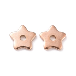 Rose Gold Ion Plating(IP) 304 Stainless Steel Beads, Star, Rose Gold, 6x6x1mm, Hole: 1.2mm