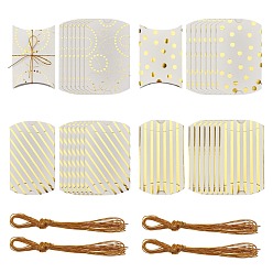 Gold Cardboard Pillow Box, Gift Candy Packing Box, with Rope & Pattern, Gold, Finished Produce: 15x9.8cm, 8sets/pattern, 4 patters, 32sets/bag